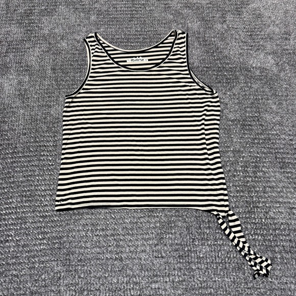 Kavu Tops - KAVU Womens S Tank Top Black White Striped Sleeveless Knot Side Hem